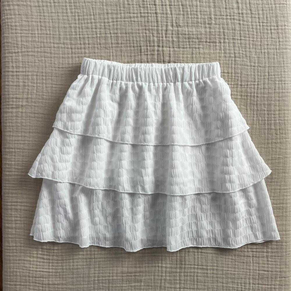 SHEIN white ruffled tiered mini skirt
